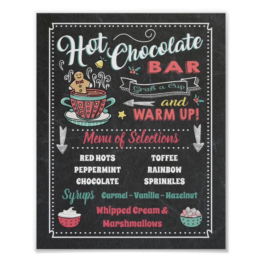 Hot Chocolate Bar Menu Party Poster Sign